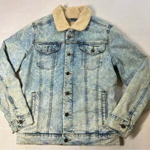 George Bleach Wash Denim Jacket Sherpa Lined  Button Up Men’s Size S